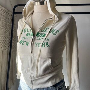Ralph Lauren Cream Zip Hoodie with Green Chest Logo